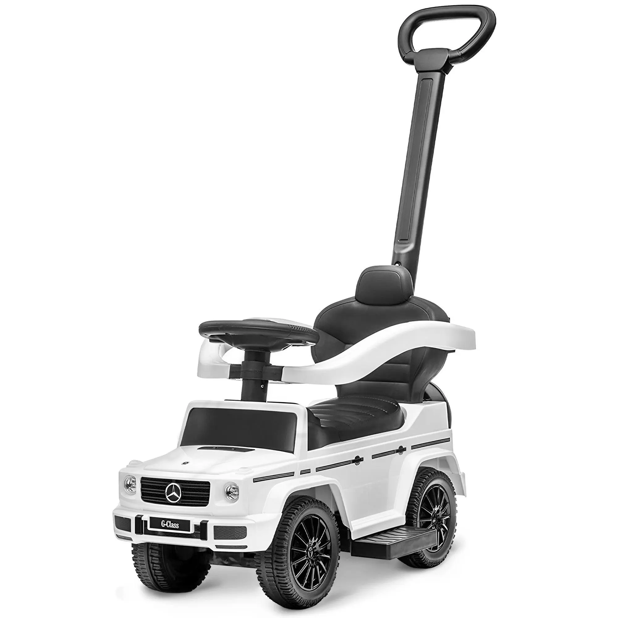 Best Ride On Cars Kids Outdoor Stroller Mercedes G-Wagon 3 in 1 Push Car, White/Black Best Ride On Cars Kids Outdoor Stroller Mercedes G-Wagon 3 in 1 Push Car, White/Black