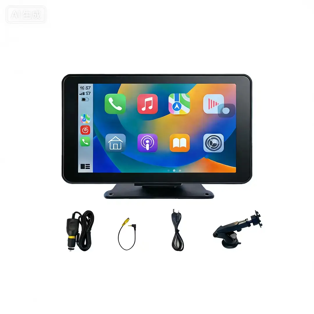 Saker Portable Wireless CarPlay & Android Auto Car Screen, Plug & Play 12-24V Dashboard Touch Display with Mirror Link, Voice Contro