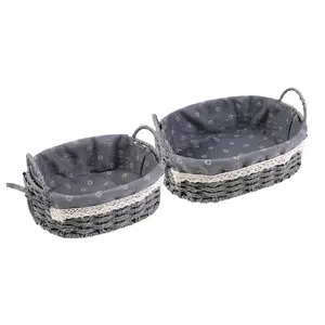 REGALWOVEN 2 Packs Wicker Basket, Basket for Organizing, Oval Storage Basket with Handles, Storage Cube for Bedroom, Shelves 10.2*7.1*3.5in、11.8*8.3*3.7in, Gray