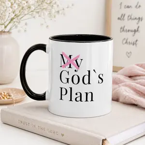 11oz Ceramic God's Plan Christian Print Mug - Glossy, Colorful Inspirational Slogan Drinkware, Jesus-Themed Graphic Kitchen Cup for Tea, Coffee, Ceramic Mugs, Inspirational Slogan Mugs