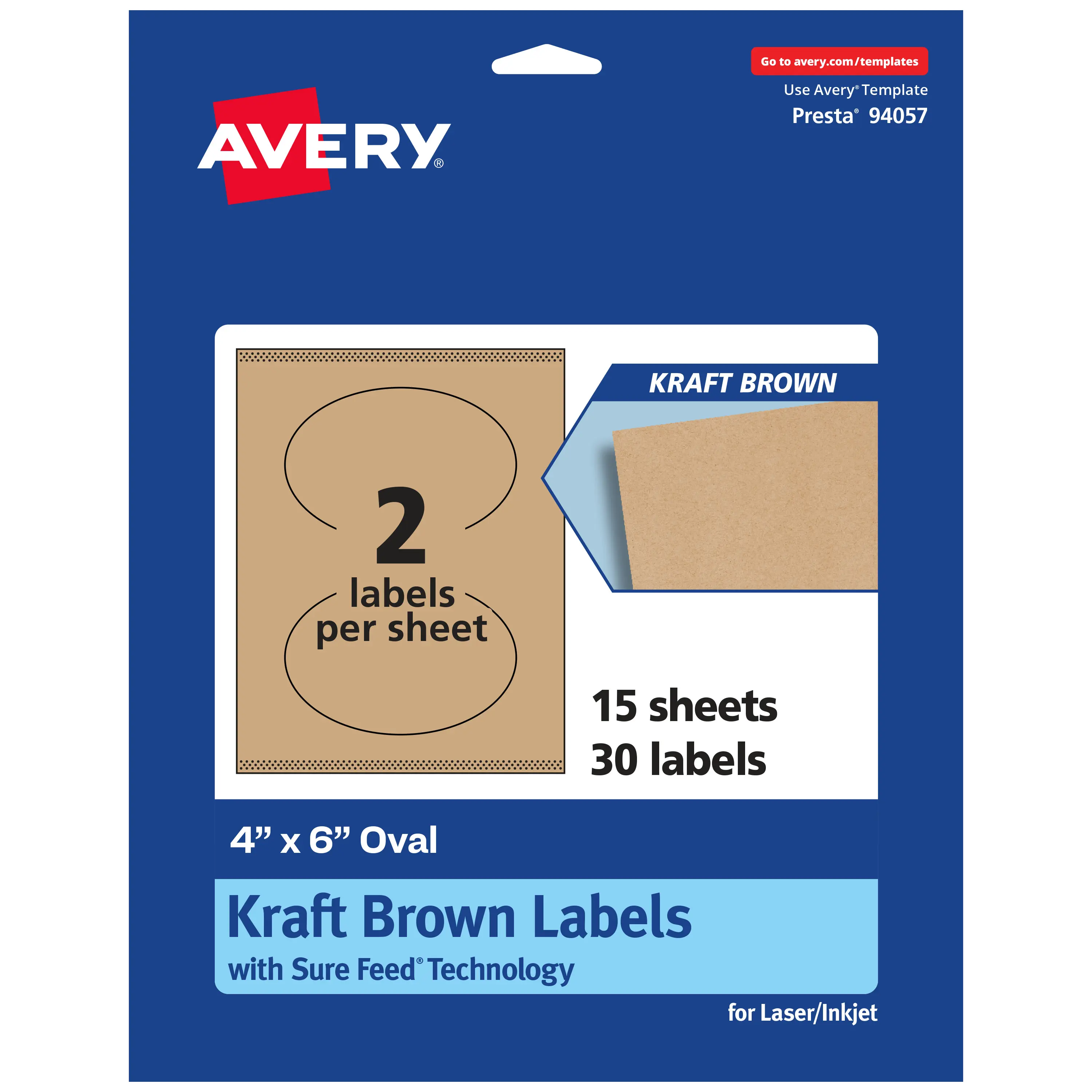 Avery Kraft Brown Oval Labels with Sure Feed, 4" x 6"
