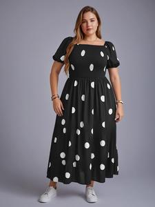 【plus size】 frenchy style ditsy floral print puff sleeve a line maxi dress, square neck shirred dress, dresses for women, women's clothes for summer, womenswear