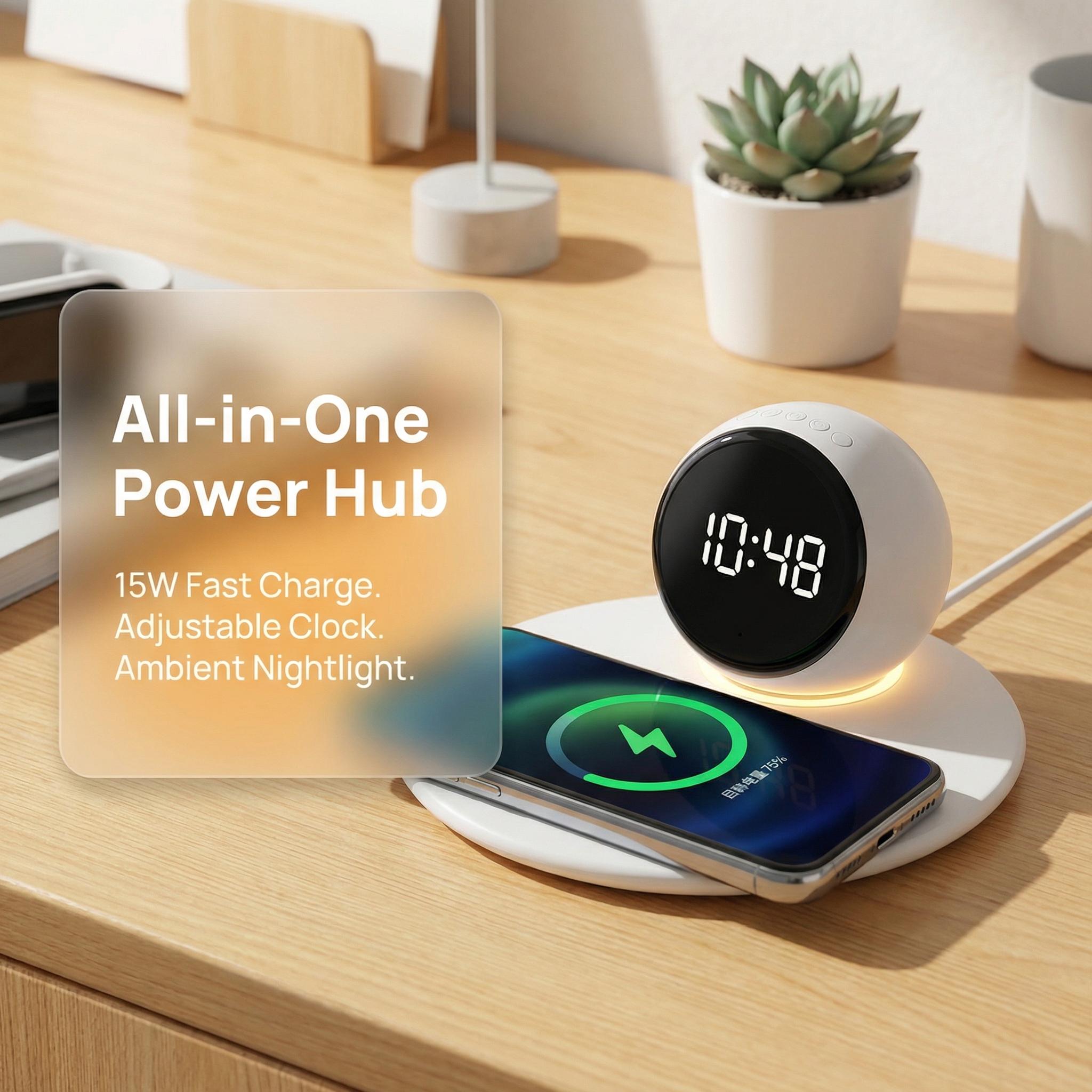 Multi-Function Wireless Charging Digital Night Light Alarm egg alarm clock | Exclusive Holiday Design | Creative Home Gift | Themed Edition for March Madness, Spring Break, World Cup & Easter