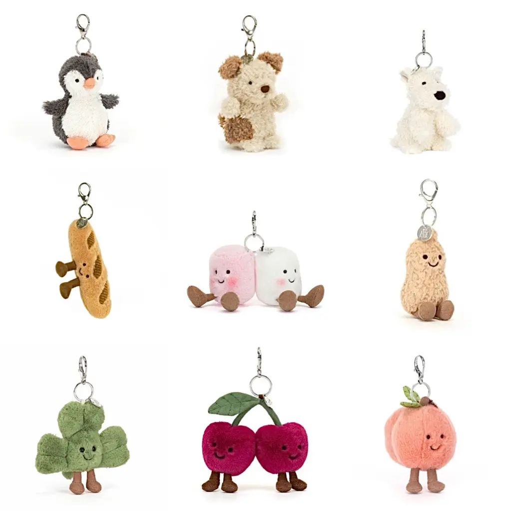 Viral Jellycat Plushie Bag Charm | Cute Aesthetic Soft Keychain for Backpack & Purse | Amuseables Toast Coffee Croissant Plush Clip