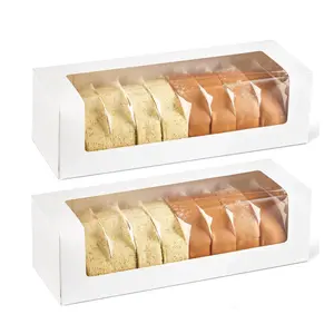 24 Pack Ccake Boxes 12x4x3.5 Inch Auto-Popup Rectangle White Bakery Pastry Boxes with Window for Packaging Pumpkin Rolls, Cinnamon Rolls, Banana Bread, Loaf
