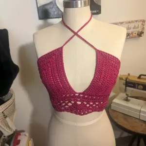 Crochet Magenta Top With Corset Back.