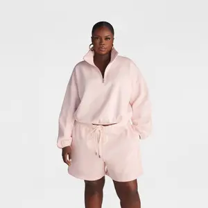 KBB by KAHLANA Women's Pullover 'The Quarter Zip Sweatshirt' - Light Pink 1X