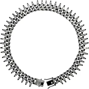 Luxury Cuban Link Dog Collar Chain with Spiked&Diamond-Studded, Black/Rose/Gold/Silver Adjustable 8in-30in, Metal Anti-Slip Safety Buckle Dog Necklace for Small to Large Dogs (Black, 18in)