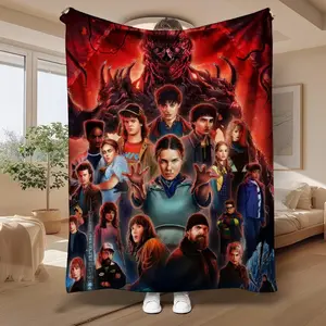 Stranger Things Printed Pattern Blanket, Super Soft Flannel Throw for Sofa Bed, Lightweight & Warm Cozy Blanket for Camping Office Couch large soft lightweight warm