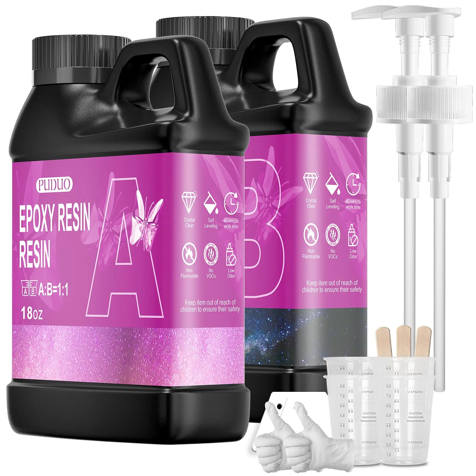 Epoxy Resin Kit 36OZ，Newly Formulated Crystal Clear Epoxy Resin，Strong, Bubble-Free, Anti-Yellowing Art Resin That，Suitable for DIY, Resin Art, Molds, Jewelry Making, Easy to Mix 1:1 Ratio