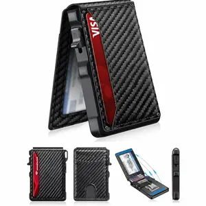 Minimalist Men's Slim Wallet: Holds 9-13 Cards, Features a Money Clip & ID Window, RFID-Blocking Aluminum Pop-Up Bifold