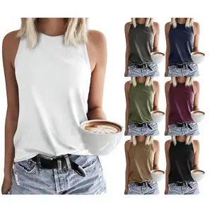 Womens Crew Neck Tank Tops Casual Loose Fit Sleeveless Shirt