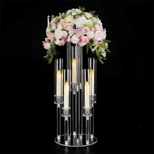 VINCIGANT 5Arm Clear Acrylic Candelabra Centerpieces For Tables 23.6inch Floor Candlesticks Holder With Removable Lampshade Acrylic Candle Holder For Event Celebration Wedding Birthday Home Decor