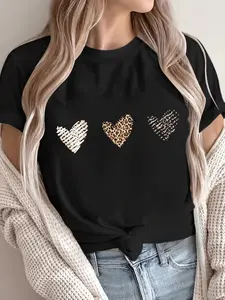 Love Print European Style Round Neck Short Sleeve T-Shirt Women's Pullover Top