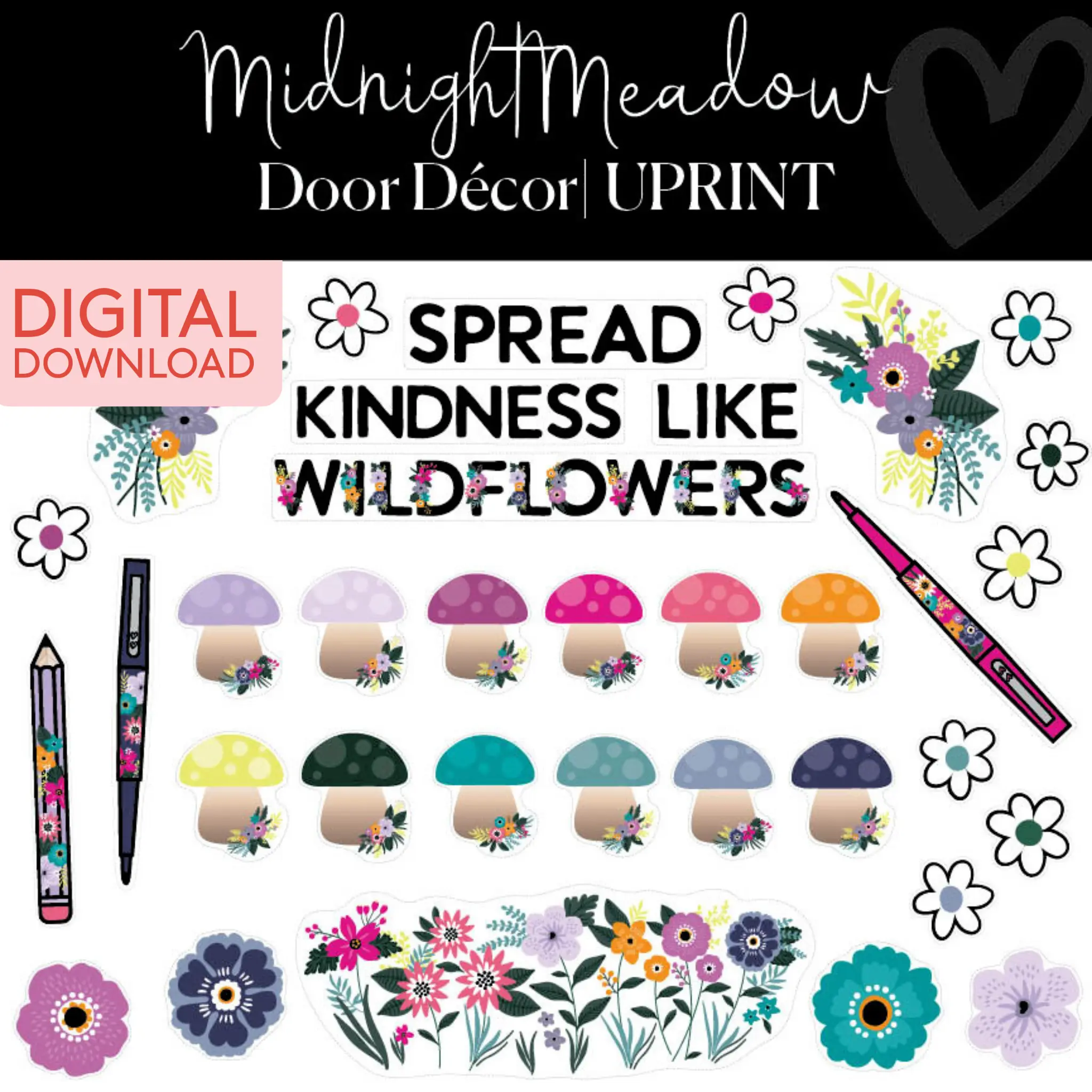 Printable Spread Kindness Classroom Door Decorations | Midnight Meadow