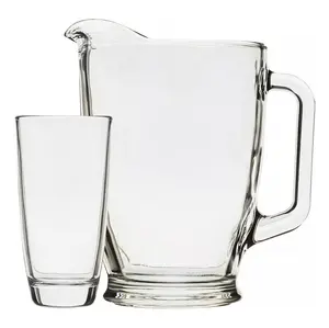 7-Piece Clear Glass Pitcher and Drinkware Tumbler Set - 6 Cooler Glasses & 1 Large Pitcher - Durable & Dishwasher Safe - Perfect for Everyday Use or Entertaining