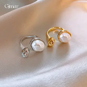 Irregular oval pearl open ring, European and American design, fashionable and creative, gold and silver color, popular online style women's ring