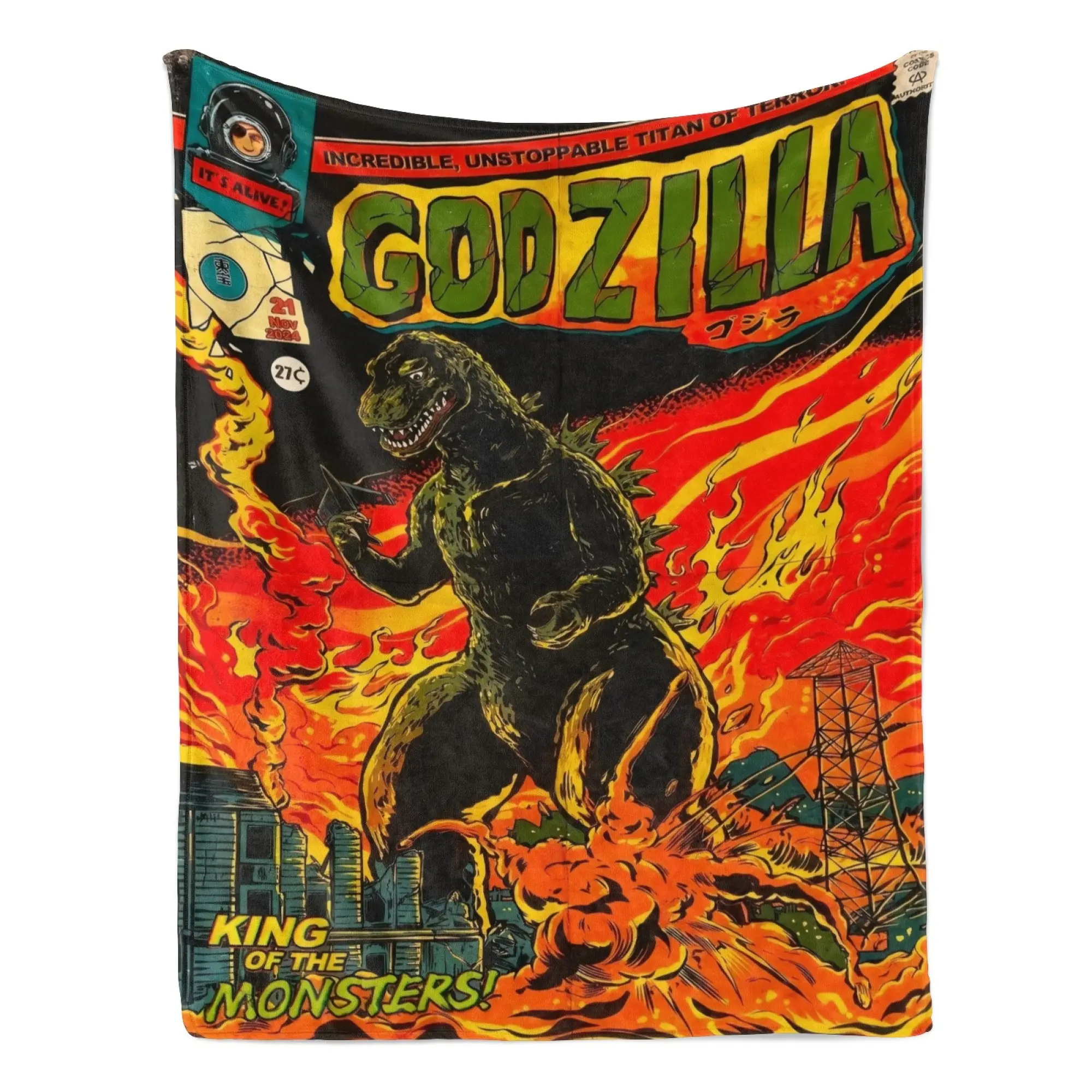 Godzilla Retro Comic King of Monsters Flannel Throw Blanket, Ultra Soft Warm Fuzzy Plush Blanket for Couch Bed Dorm, All Season Cozy, Ideal Gift for Monster Fans & Vintage Comic Collectors Home Decor