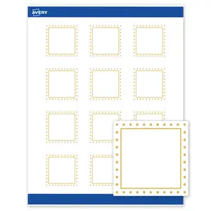 Avery Printable Square Labels, 2" x 2", Matte White, Pre-printed Gold Border/Gold Dots Design, Sure Feed Technology, Laser & Inkjet Compatible, 240 Total