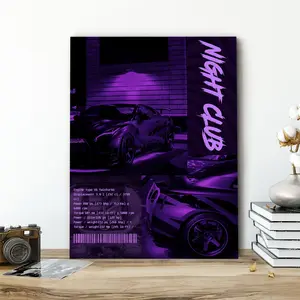 1 Count Wooden Framed Canvas, Purple Supercar Nightclub Style Poster, Modern Art, Fashion Poster, Print, Living Room Bedroom Decoration, Hallway Office Mural, Kitchen, Home Poster, Ideal Gift, High Definition, Waterproof, Artwork