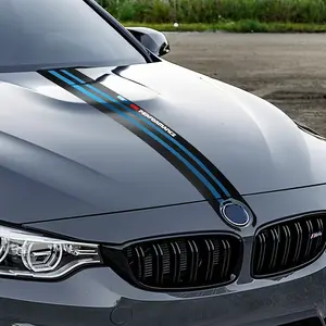 for BMW M Performance Carbon Fiber Hood Sticker - Sleek Blue with Red & White Side Stripes, Fit for All for BMW Models Including X3, X4, X5, F20, E90, E10, E91, E60, F30, F32, E70, E46, F15, F07, E39, Athleticy Car Decoration|Stylish Str, Christmas, gifts