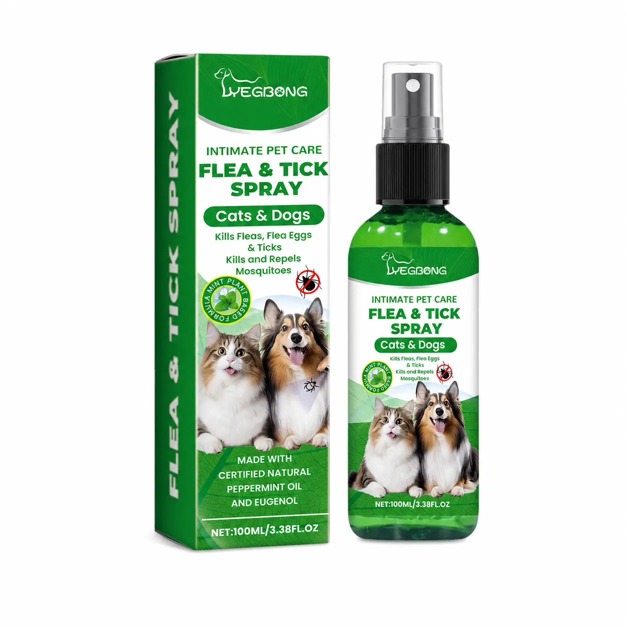 Wegaong Intimate Pet Care Flea & Tick Spray for Cats & Dogs 100ml Kills Fleas Flea Eggs & Ticks Safe for Pets