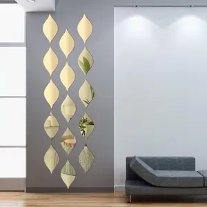 Set of 10 Leaf-Shaped Mirror Wall Stickers, 15 x 8 cm, 1 mm Thick Plastic Home Decor, Decorative Stylish PS Mirrors for Modern Interiors, Golden Wall Decoration