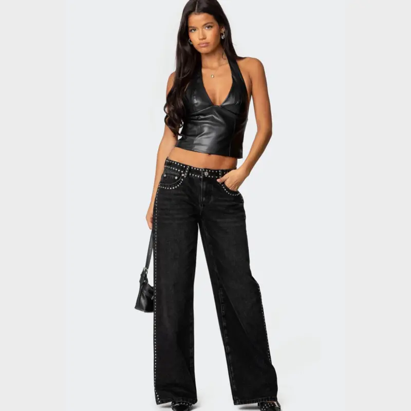 Edikted Quincy Studded Low Rise Baggy Jeans Bottoms