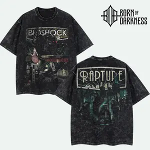 BOD - Bioshock Welcome to Rapture V2 Game Vintage Unisex Oversize Washed Cotton T-shirt Hoodie, Video Game Graphic Tee, Gift for Game Lover, Game Merch Fan, Outfits Men, Boys Merch Top