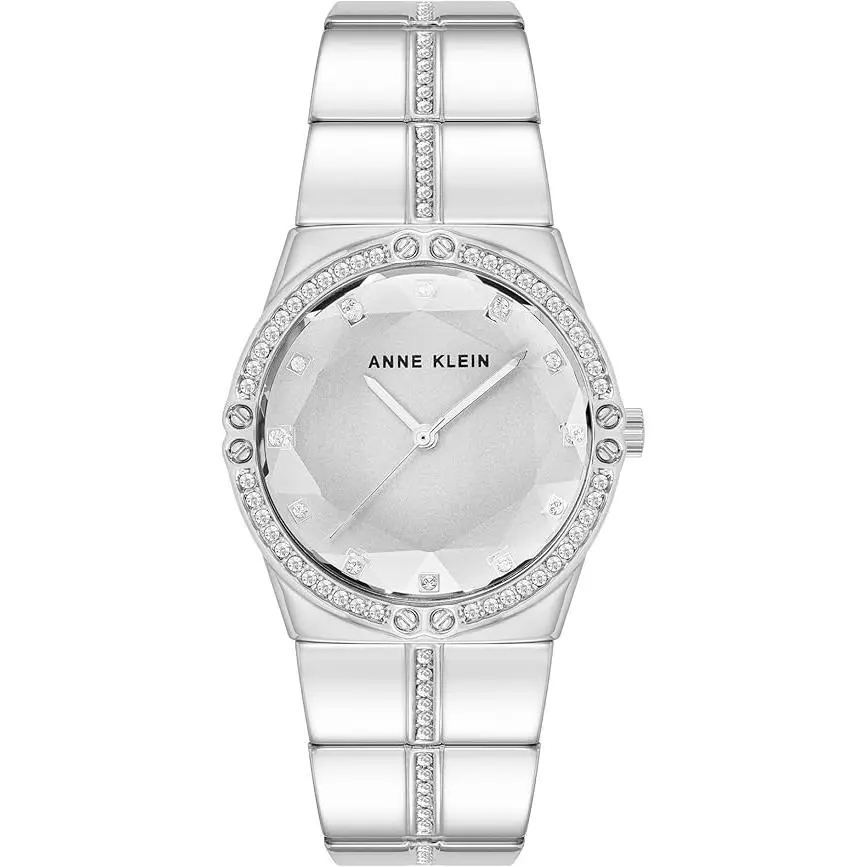 Anne Klein Silver-Tone 116-Crystal Bezel and Link Bracelet Ladies Watch AK/5037SVSV
