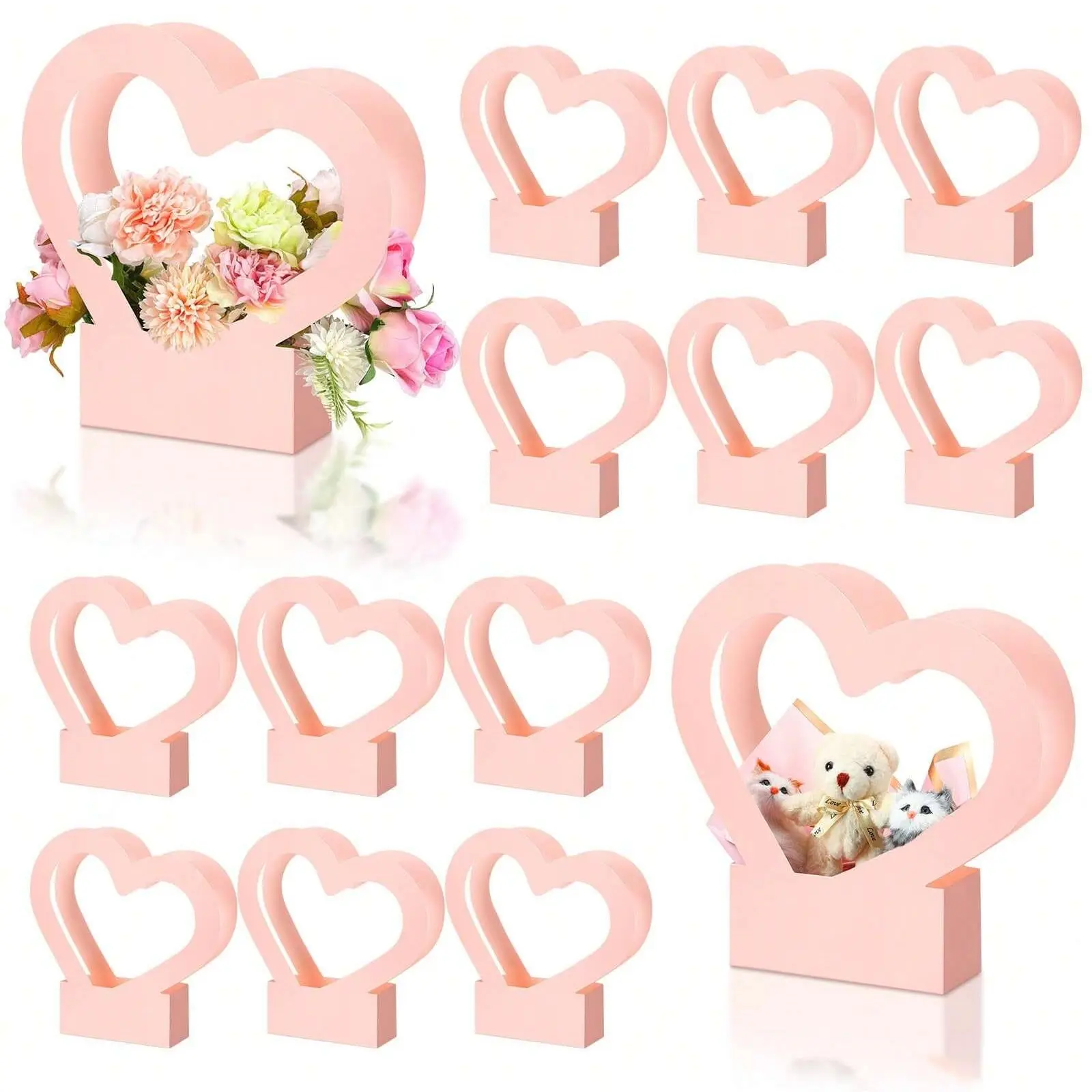 5pcs Flower Box Set, Gift Box Design, Creative Gift Packaging, Leather Paper Bouquet Gift Bag with Handle, Waterproof Packaging for Weddings Birthdays Graduations Parties ( Heart)