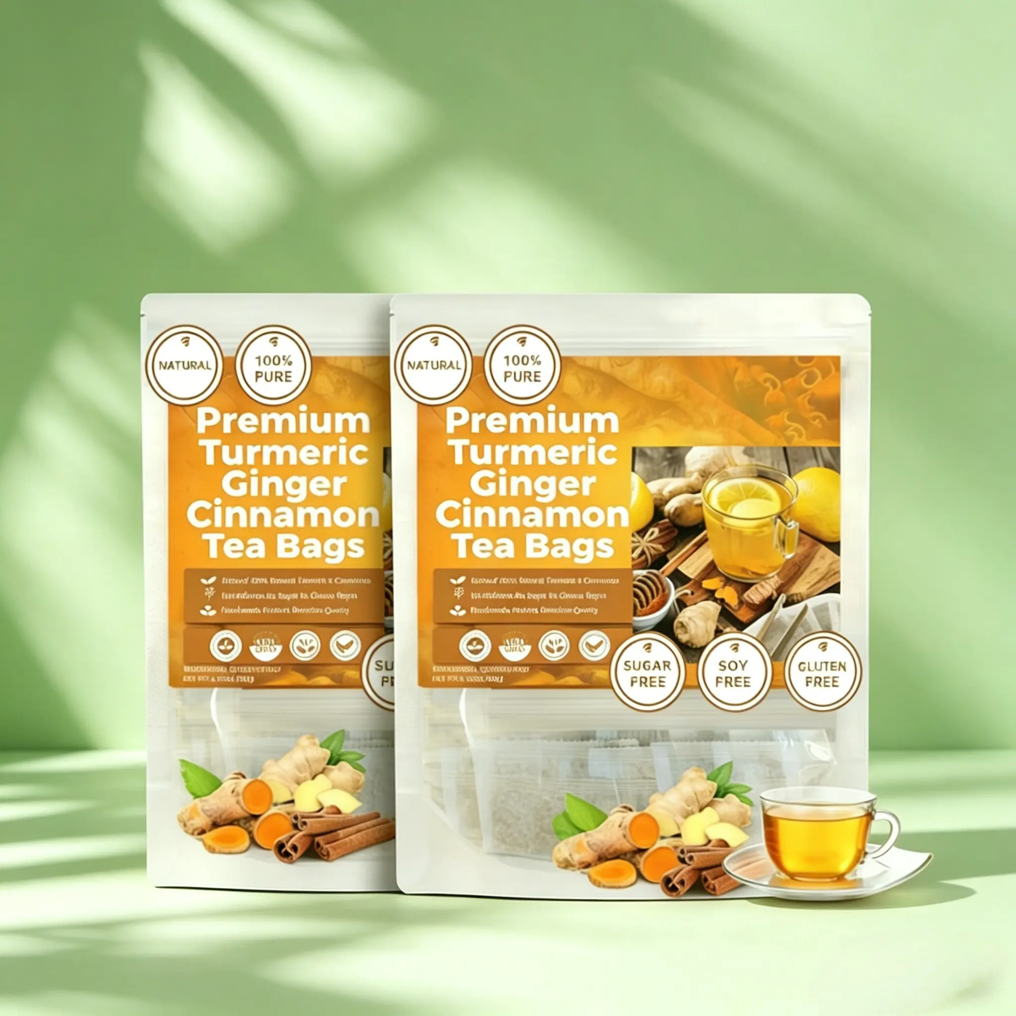 Turmeric Ginger Cinnamon Wellness Tea 60x3 Vegan Herbal Tea for Daily Routine Relaxation & Gentle Detox Support Natural Beverage Ideal for Everyday Use