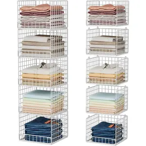 5-Tier Stackable Closet Organizers and Storage Baskets, Closet Shelf Organizer, Space-Saving closet organizer system, Foldable Clothes Storage Bins for Closet Organizer System, White(Patent 30022416)