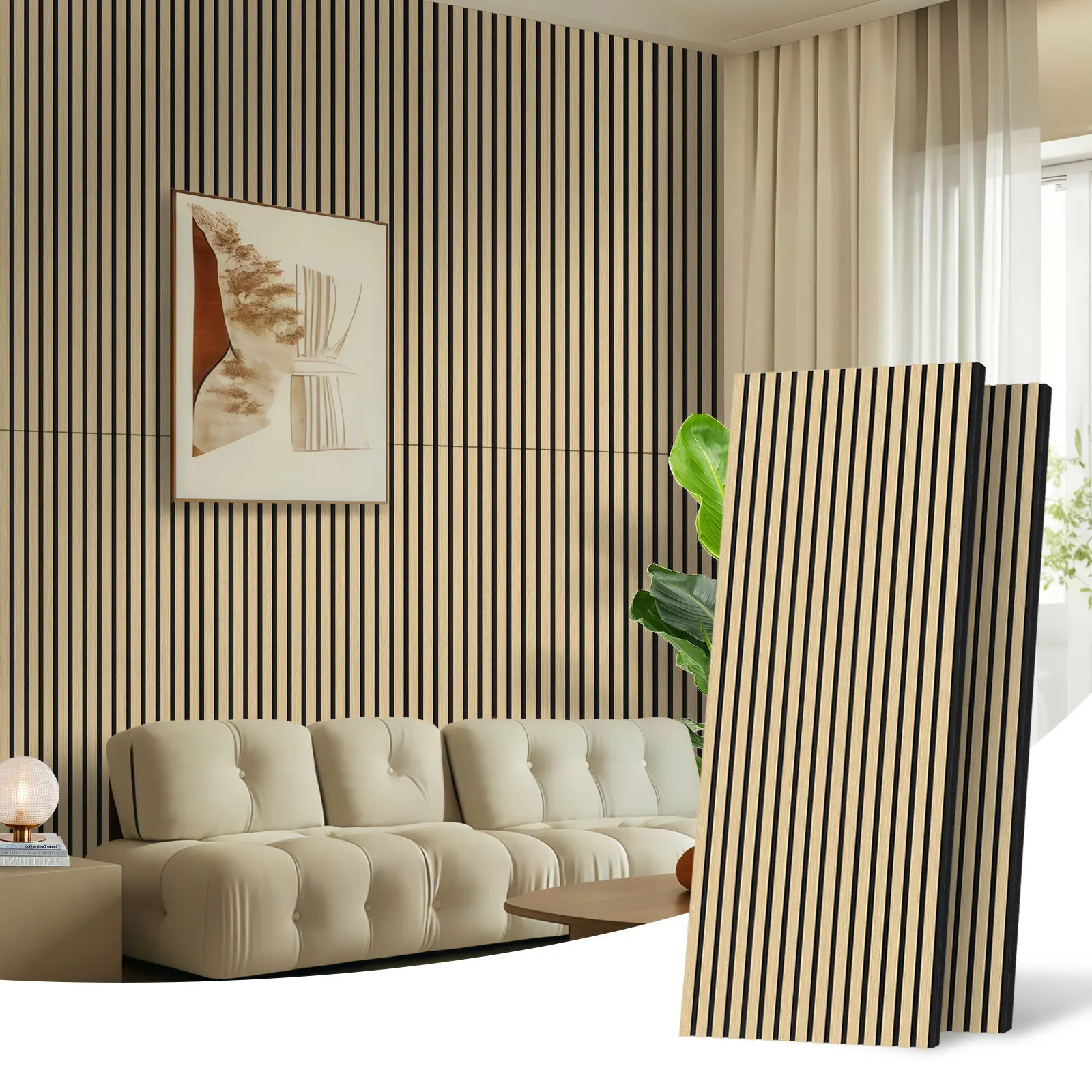 4 Pack Wood Panels for Wall, 47.24" x 23.81" Acoustic Wood Slat Wall Panel for Interior Decor & Noise Reduction, Soundproof Wood Wall Panel, Sound Absorbing Wall Panels for Home Office Studio, Classic Oak campingessentials