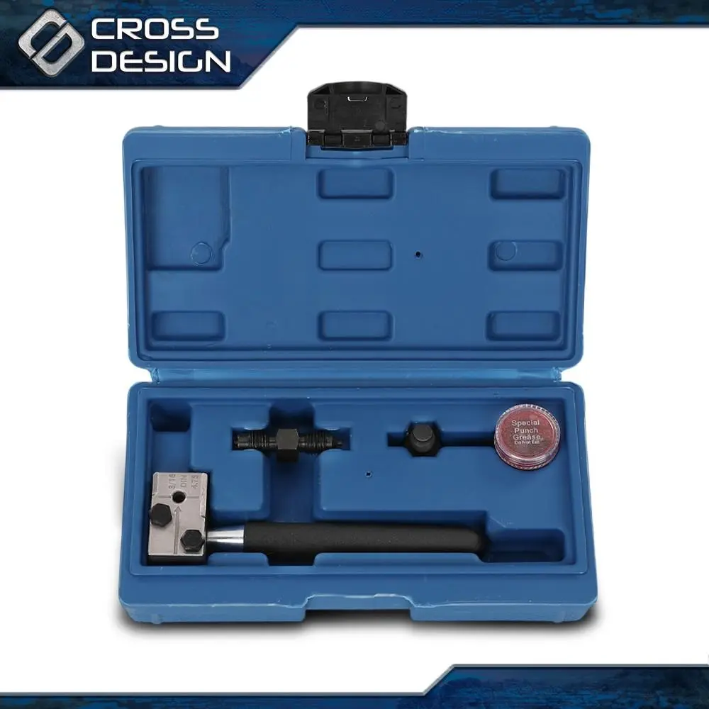 CROSSDESIGN SAE Steel 45-Degree Double Brake Line Flare Tool Kit, 3/16 in Hand Held Auto Repair Brake Flaring Tool for Universal Cars, Auto Repair Tools