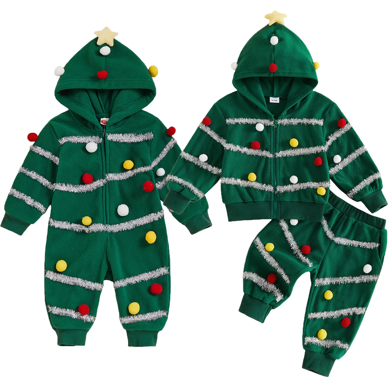 Babamoon Toddler Infant Baby Girl Boy Christmas Tree Costume Outfits Set Long Sleeve Hooded Jacket with Pants 2pcs Cosplay Costume 6M-5T