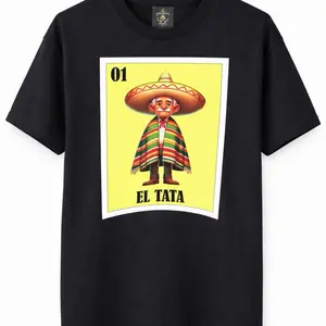 Men's Casual Short-Sleeve Round Neck El Tata Grandpa T-Shirt - Black, Stylish Colorful Design, "01" Text, Casual Fit Streetwear Top, Menswear Clothes