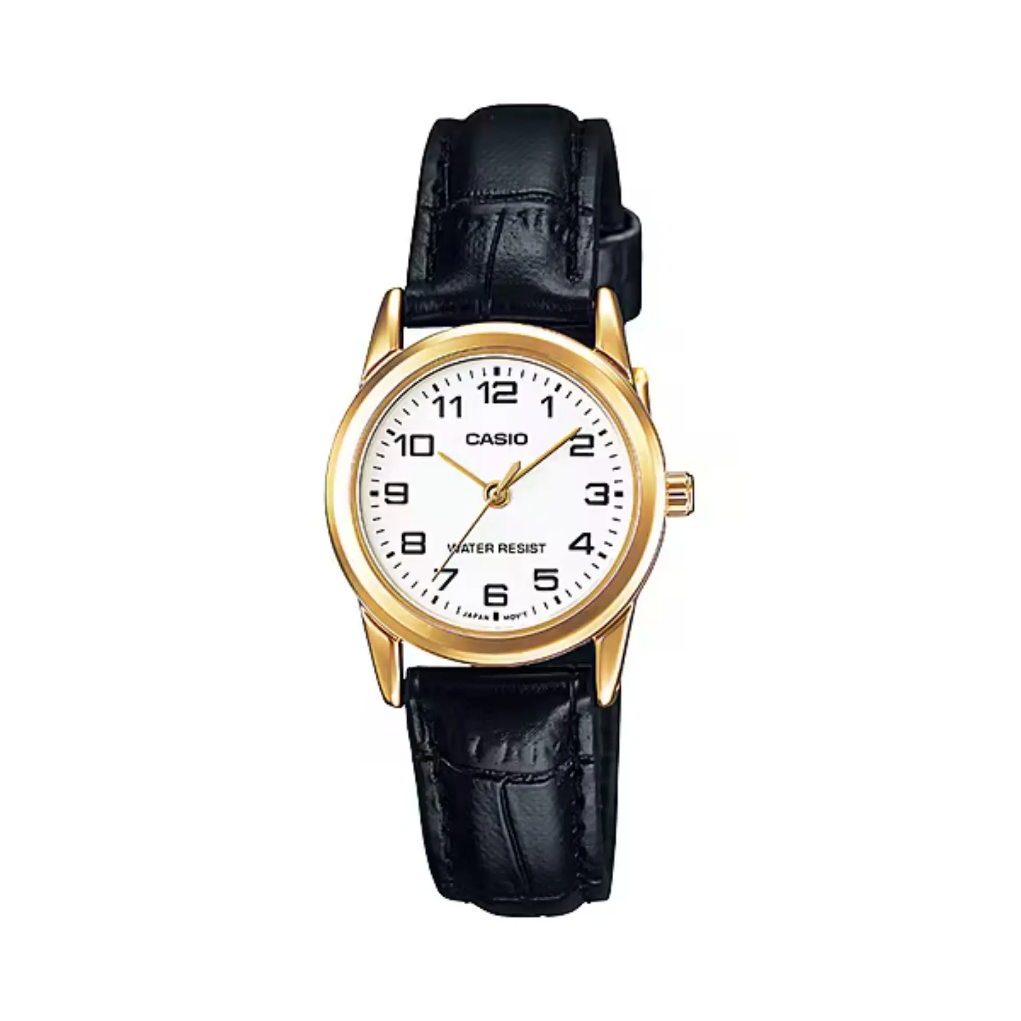 Casio Women’s Classic Analog Watch with Gold Case and Black Leather Strap - LTP-V001GL-7B