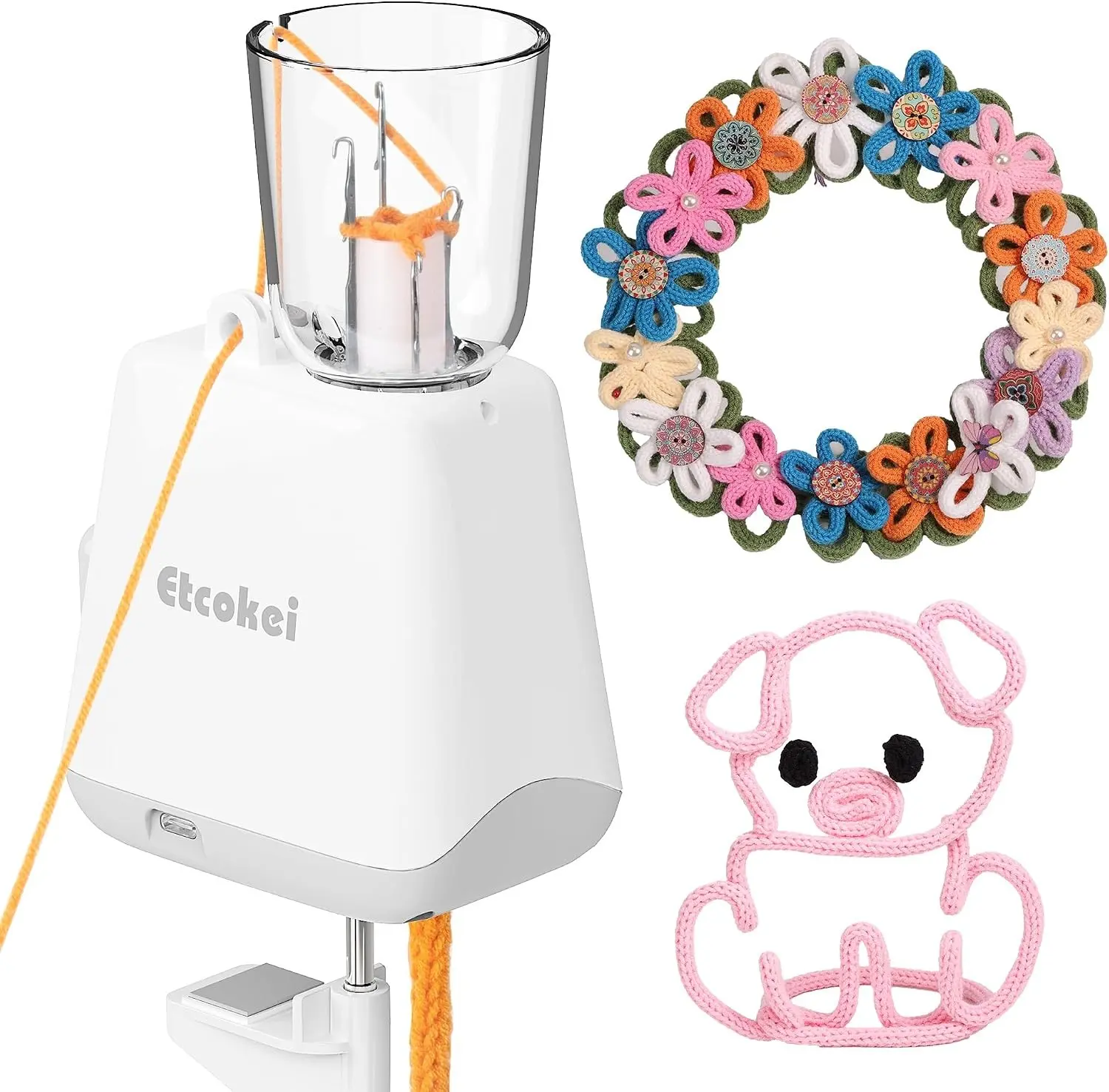 Etcokei iCord Knitting Machine, Auto Knitting Yarns to i-Cords Efficiently | Electric iCord Maker Tool, Compact Crochet Machine for Hands-Free Efficient i-Cord DIY Handicrafts Knitting Projects White Gift