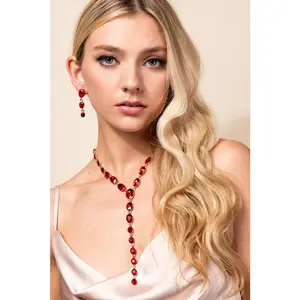 Vienna Oval Rhinestone Y Drop Necklace & Earring Set