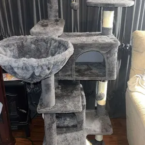 【Valentine Gift】Yaheetech 54"/57''/63"/79"/82" Cat Tree Multilevel Cat Tower with 2 Condos & Dangling Ball & Round Platform & Ladder