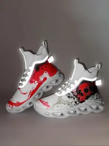 Men's Fashionable Skull & Scythe Pattern Lace Up Sneakers, Casual Comfortable Breathable Lightweight Sports Running Shoes, Athletic Running Shoes, Male All-match Round Toe Shoes for Daily Wear, Casual Running Footwear