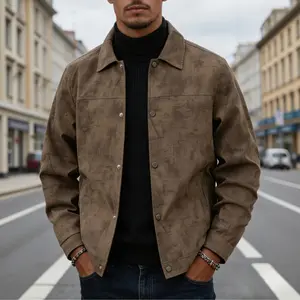 Men's Lightweight Jacket for Spring & Autumn Full-body Tie-dye Print Snap Button Closure Lapel Design Retro Casual Coat Caramel Black Dark Gray Daily Wear Outings Work Formal Occasions - Classic, Dress