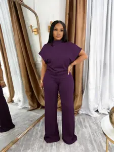 USBOUTIQUE CHIC Women's Casual Matching Set Relaxed Fit Short Sleeve Top and High Waist Pants Comfortable Lounge Outfit