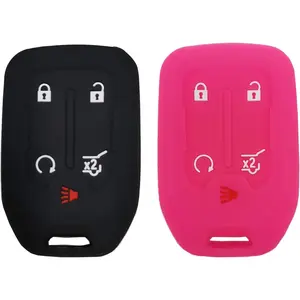 2 Pcs Smart Key Fob Cover Case Protector Fit for GMC Acadia Terrain Yukon Chevrolet Suburban Tahoe Keyless Entry Remote Fob Skin Jacket Holder Key Protection Case (1 Black + 1 Pink)