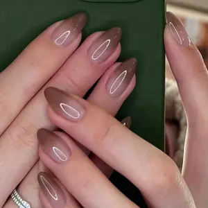 24pcs Almond Shape Y2K Gloss French Nail Stickers, Gradient Design, Full Coverage Acrylic False Nails Set, Nail Art Diy, Nail Art Supplies, Suitable for Women & Girls