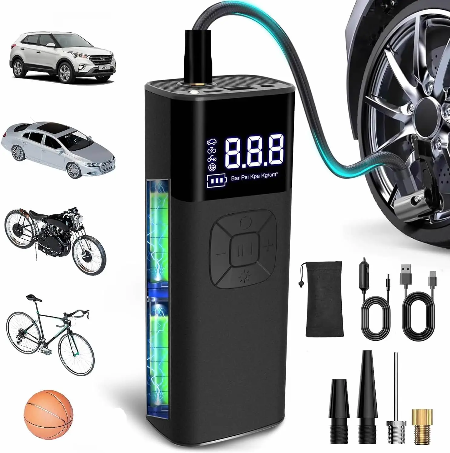 Tire Inflator Portable Air Compressor, Portable Air Compressor with Digital  Gauge, 3X Faster Inflation Cordless Air Pump for , , , Ball (Not for )