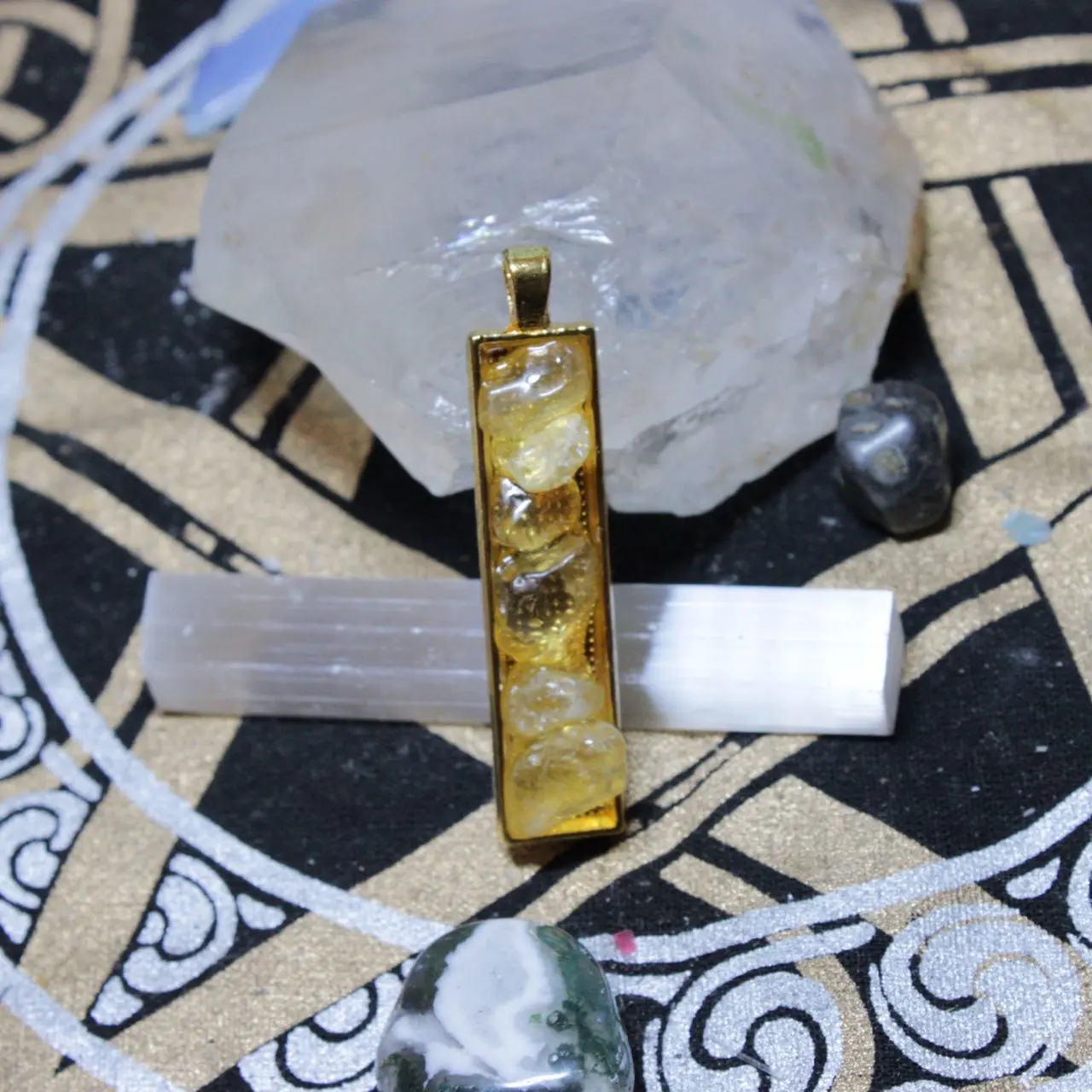 Golden Rectangle Yellow Fluorite Pendant