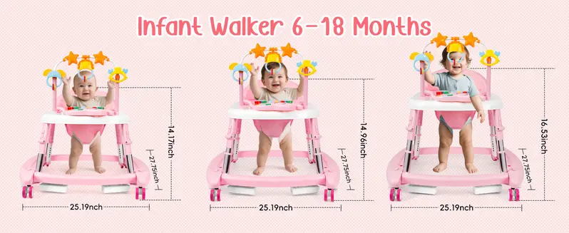 Unisex Plastic 5-in-1 Activity Walker for 6-18 Months Infants - Safety Tested, Foldable, 3 Adjustable Heights, Bouncer + Rocker, Triangular Base, Music, Feeding Tray, Removable Footrest, Portable, Breathable Baby Items (Choking Hazard Small Parts Note)