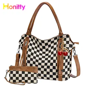 HONITTY Women's Vintage Waterproof Geometric Pattern Handmade Square Hobo Tote Satchel - Multiple Pockets, Shoulder Option, Casual Commuter Everyday Bags